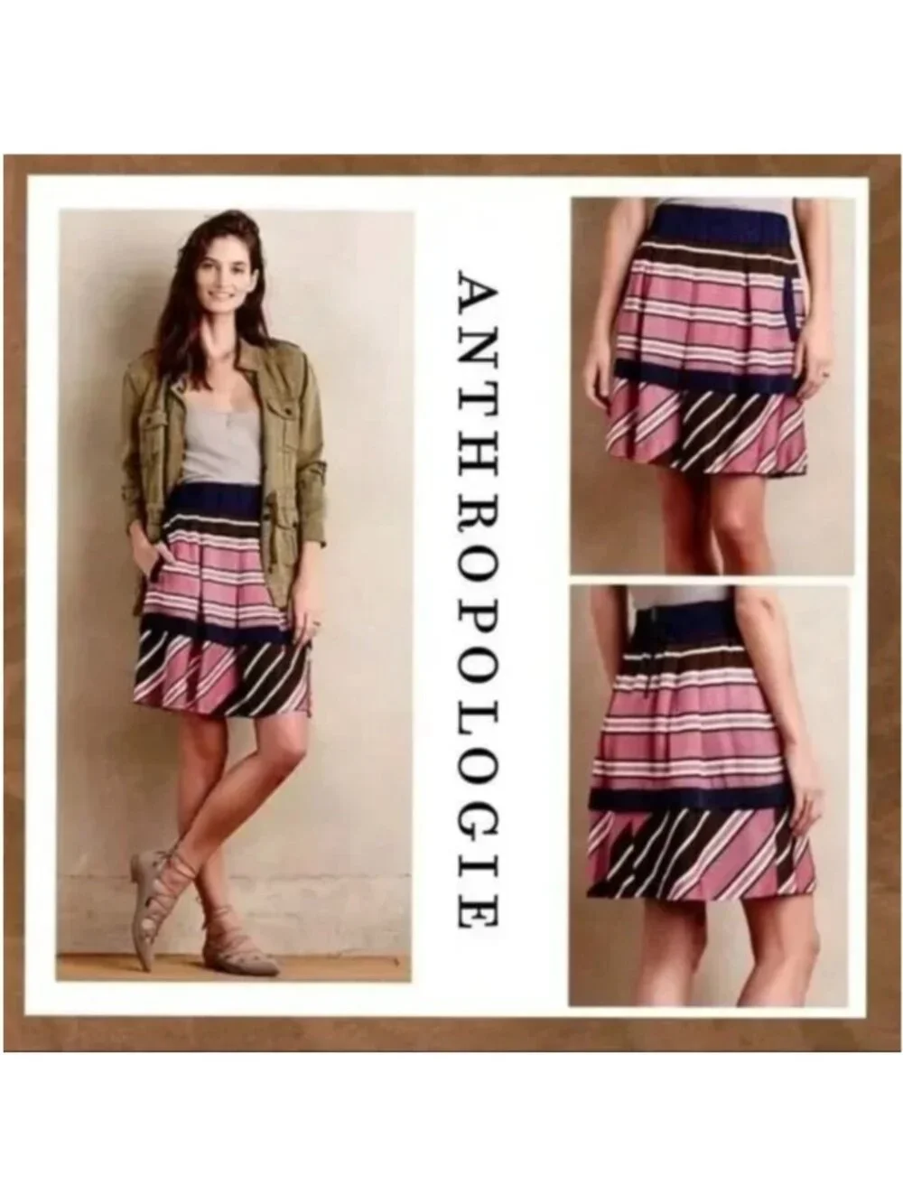ANTHROPOLOGIE Maeve Ellery Striped Pleated Tiered Skirt with Pockets